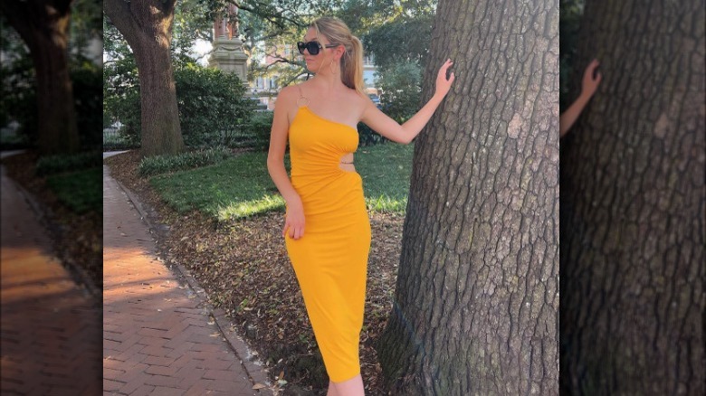 asymmetrical cut—out dress