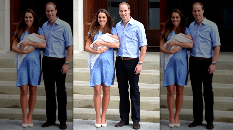 Kate Middleton and Prince William presenting Prince George to the media in 2013