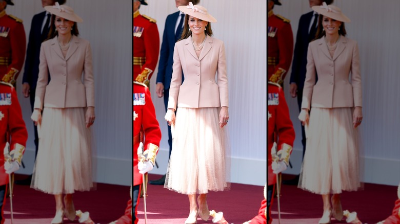 Kate Middleton in a pink Dior suit and hat