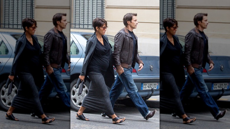 Halle berry in a stretchy top and skirt while pregnant