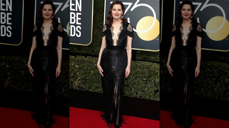Geena Davis in a black dress at the 75th annual Golden Globe Awards in Beverly Hills in January 2018