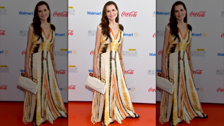 Geena Davis wearing a tie-dye dress at the 9th annual Bentonville Film Festival in Bentonville, Arkansas in June 2023