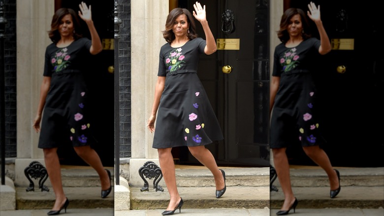 Michelle Obama in 2015 in a black dress