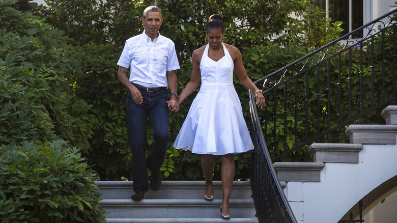 Michelle Obama in 2014 in a white dress