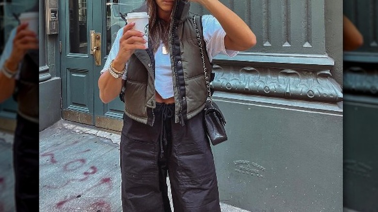 parachute pants with a puffer vest