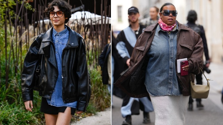 Two women wearing denim shirts