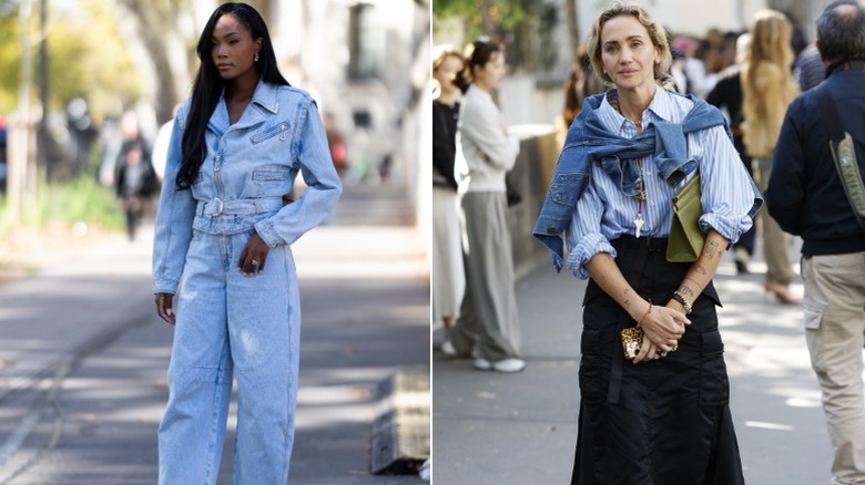 Two women wearing denim jackets