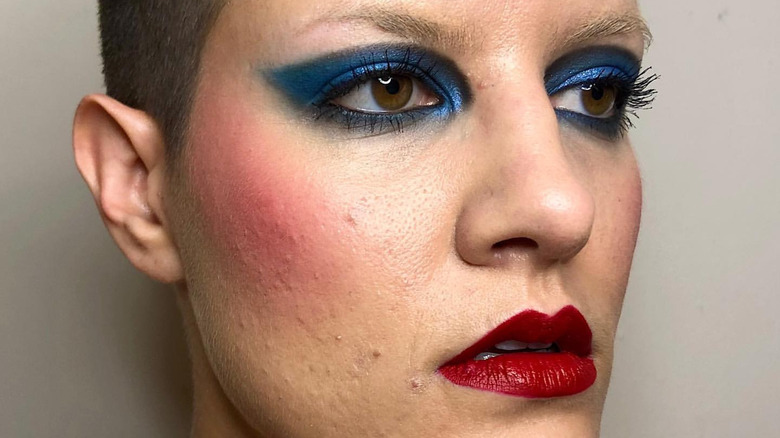 Woman in 1980s-style makeup