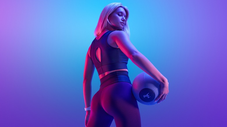 Strong woman with medicine ball