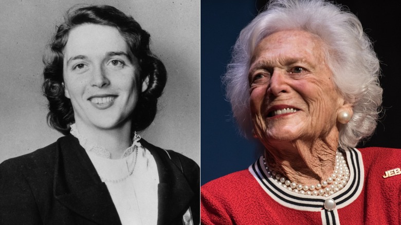 Barbara Bush in 1945 and in 2016.