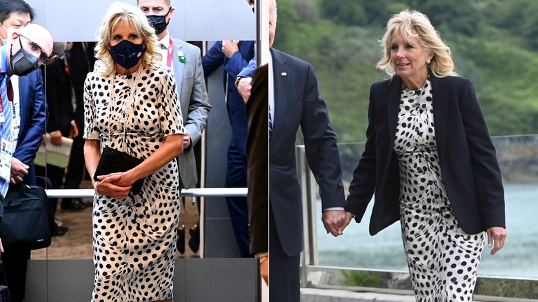 Jill Biden wearing the same polka-dot dress on two occasions