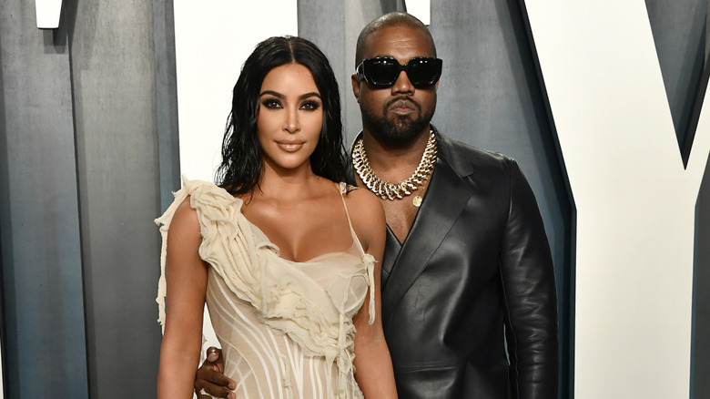 Kim Kardashian and Kanye West at the 2020 Vanity Fair Oscar Party