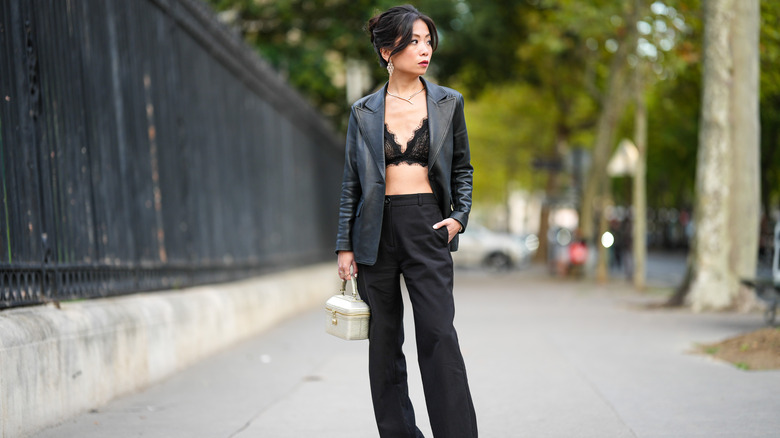 Woman wearing bra as a top