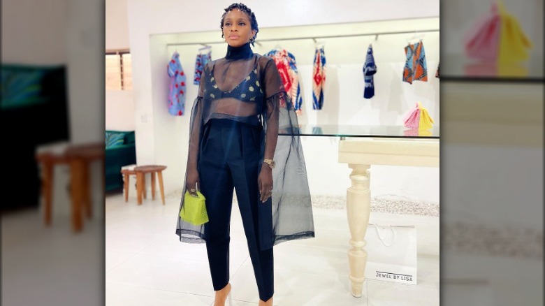 Woman wearing a sheer top