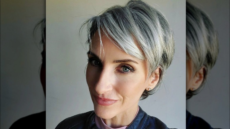 Woman with short gray hair