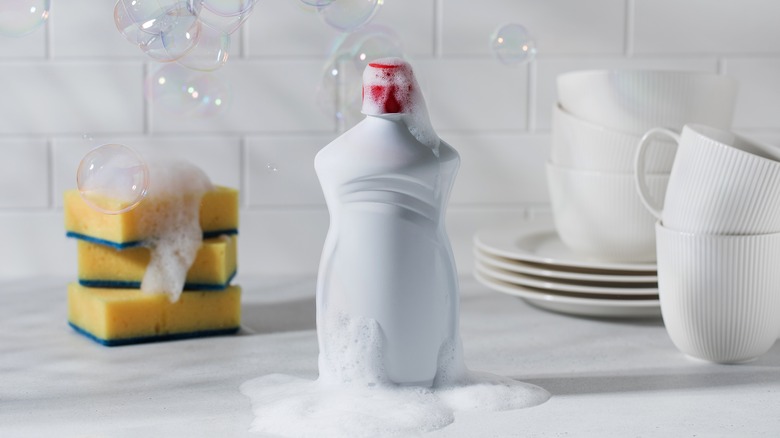 dish soap on kitchen counter