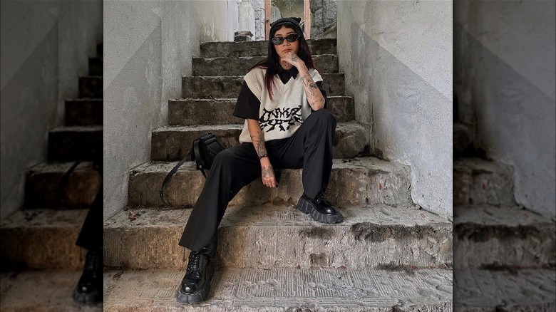 Short-sleeve button-down under sweater vest