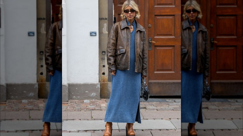 A woman in a sweater dress