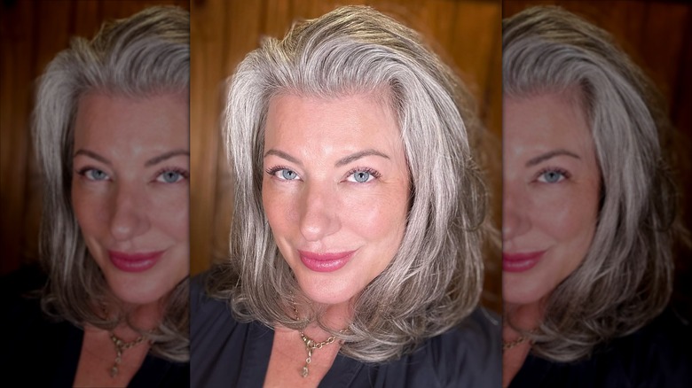 A woman with a lob haircut.