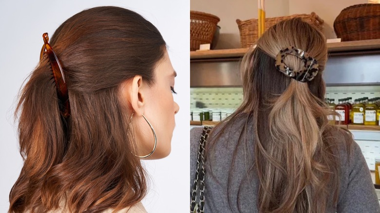 A woman with a banana hair clip and a flat hair clip