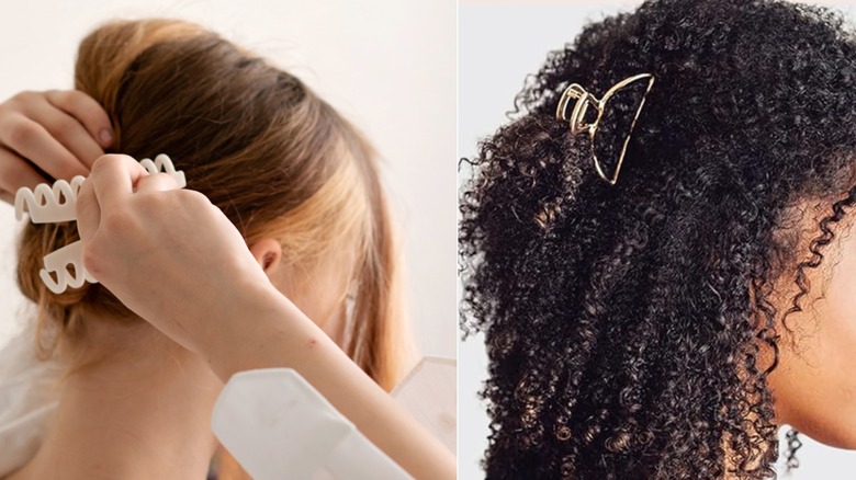 Women wearing claw hair clips.