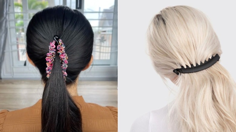 Women wearing banana hair clips.