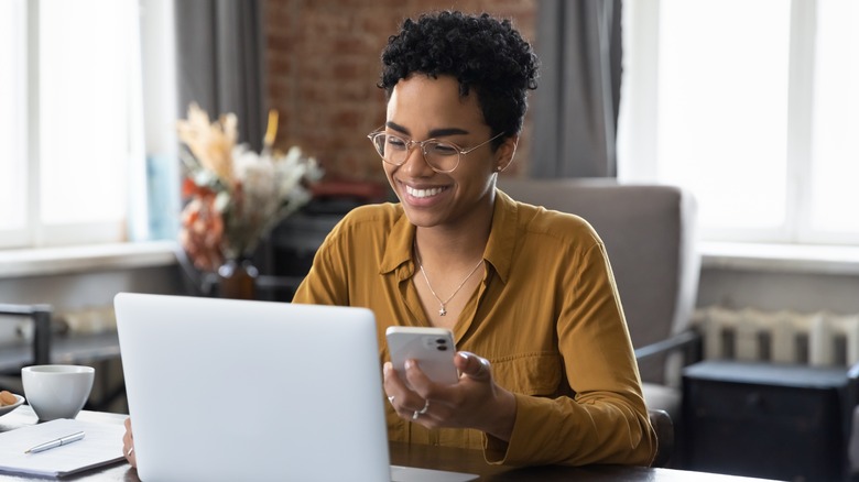 Woman working on laptop 