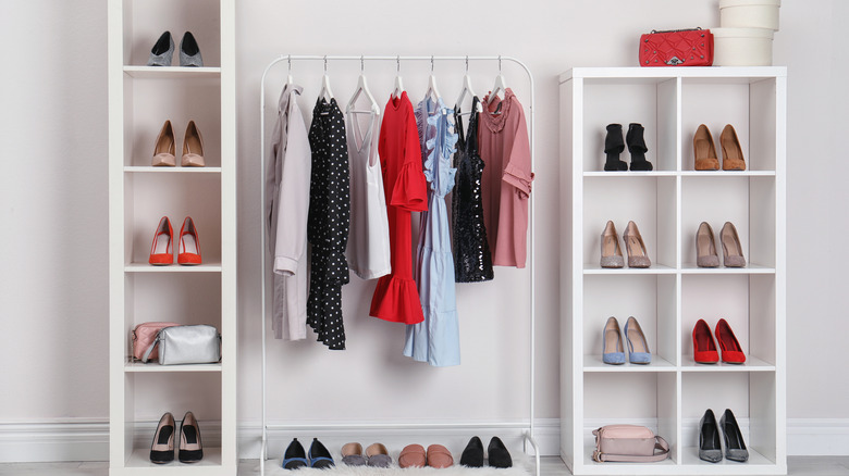 shoes on shelves in closet