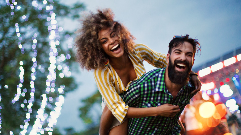 Interracial couple at festival