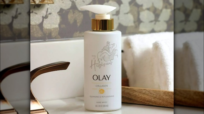 Hand soap bottle in bathroom