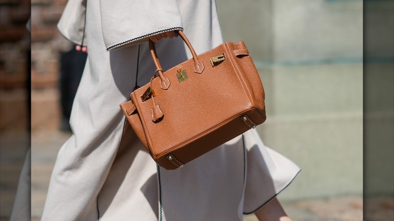 neutral bag and dress