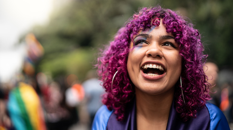 woman with deep purple hair