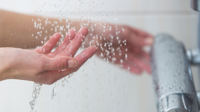 woman using shower