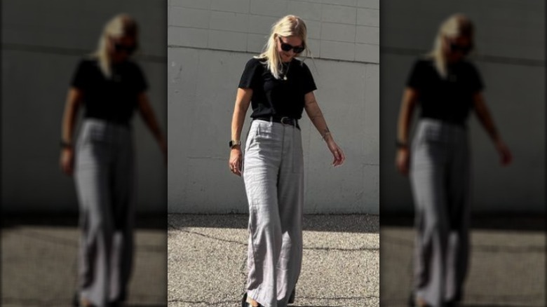 woman wearing wide-leg pants