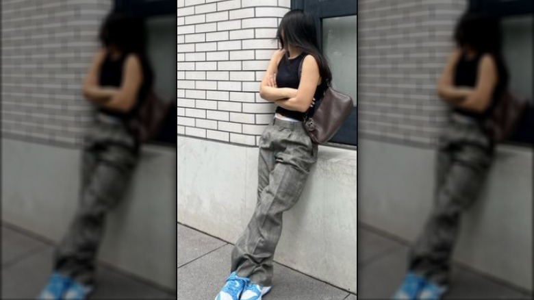 woman wearing wide-leg pants