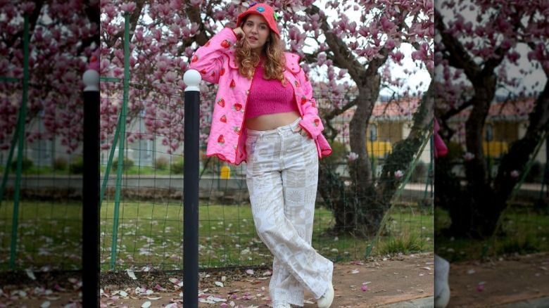 Woman in colorful cropped top