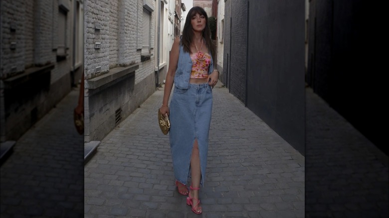 Denim skirt with denim vest