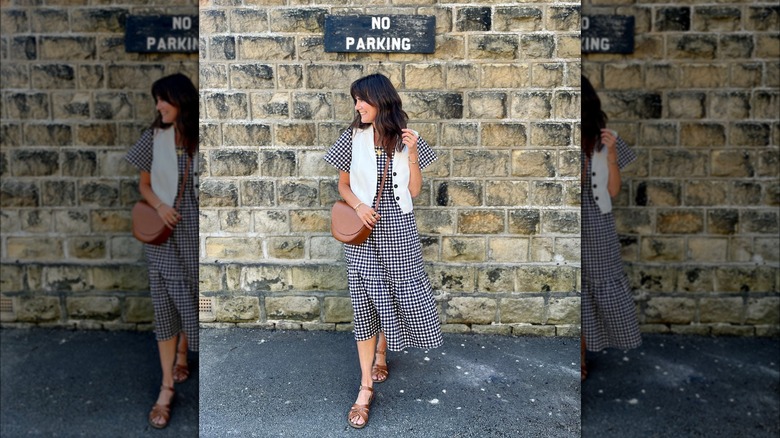 Vest over a maxi dress