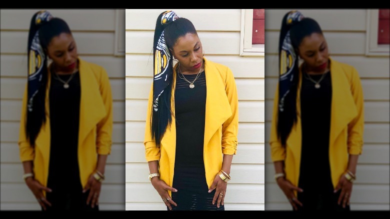 Woman wearing scarf in ponytail