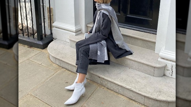 cuffed jeans with white ankle boots