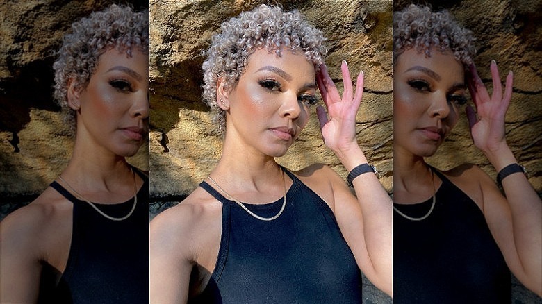 woman with short curly pixie cut