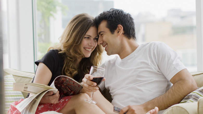 happy couple snuggling