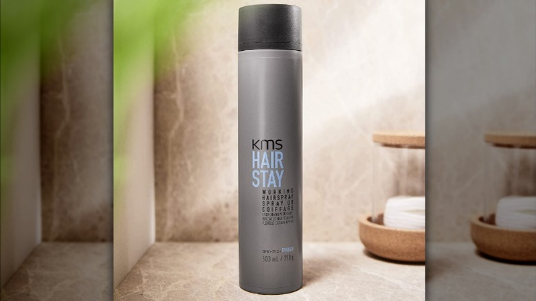 Gray bottle of hairspray