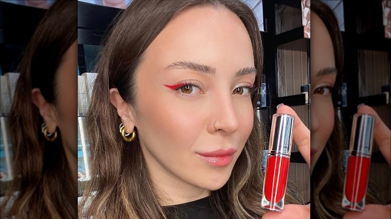 Woman wearing red eyeliner