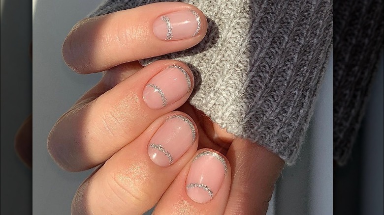 silver glitter double manicure