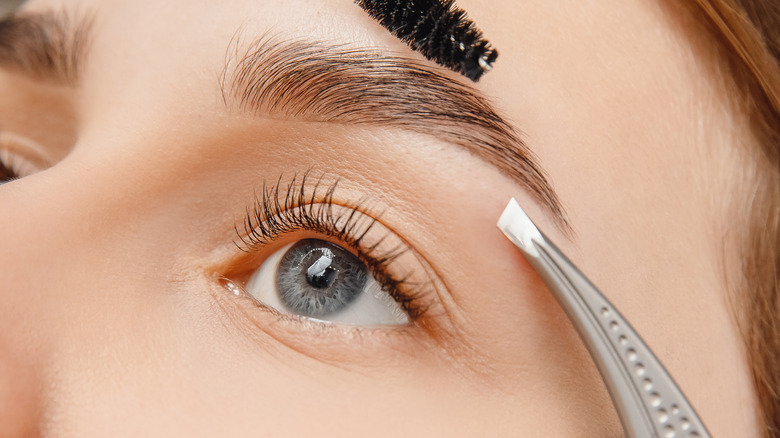 woman getting brows tweezed