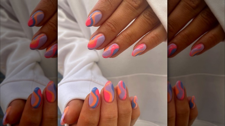 pink and purple swirl manicure