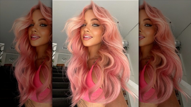 woman with dimensional pink hair