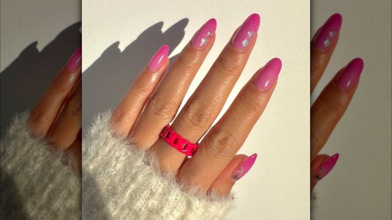 Pink manicure with sparkly accents