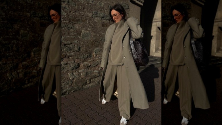 woman wearing olive green outfit